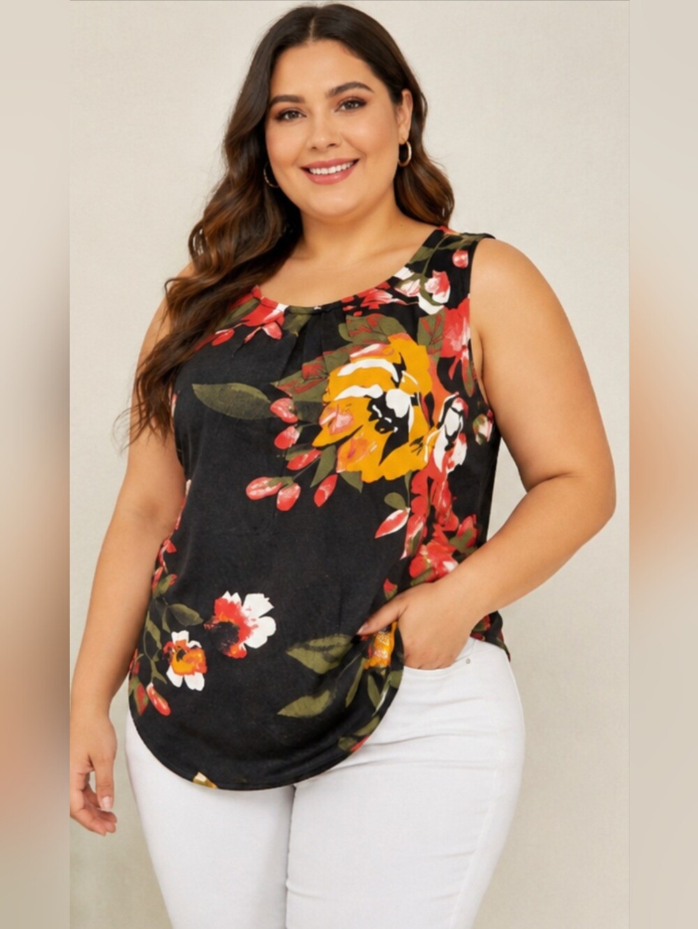 iGenjun Women's Stretch Viscose Multicolor Sleeveless Top Floral Print 2XL